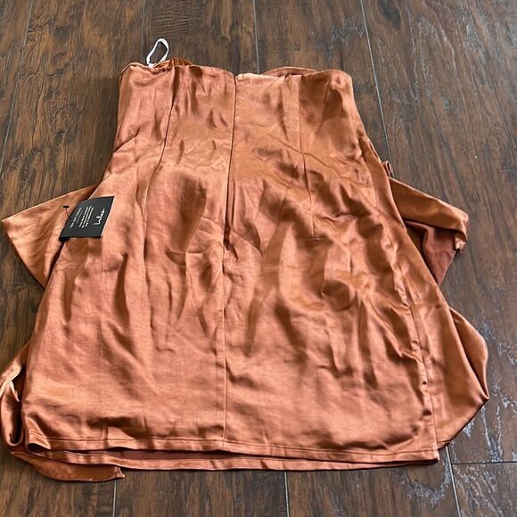 Lulu’s Midnight Rust Brown Satin Strapless Mini Dress Size Medium NWT - Picture 7 of 11